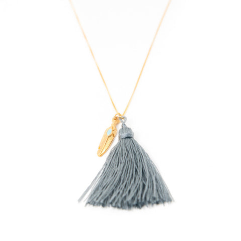 Navy Feather Charm Necklace
