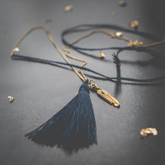 Navy Feather Charm Necklace Jiya Jewellery 