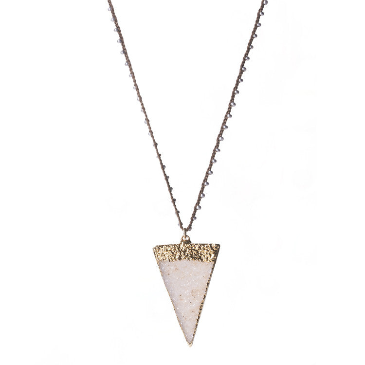 Native Gem Light Pink Triangle Druzy Necklace from sixforgold