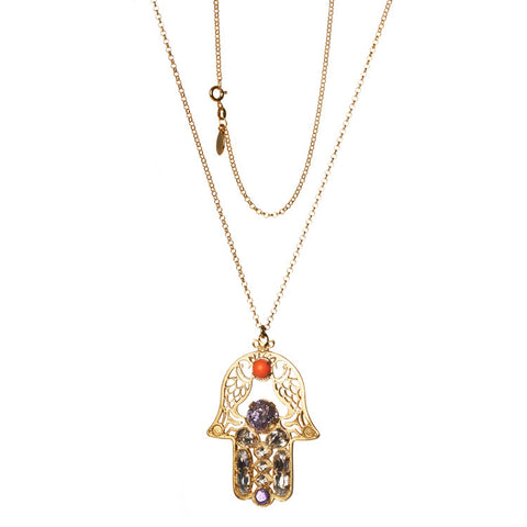 Hamsa Necklace with Blue Pearl