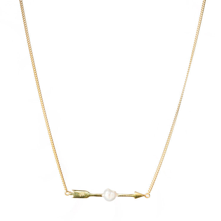 White pearl arrow necklace from anna + nina