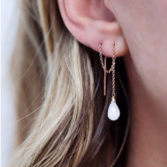 Moonstone Threader Earrings Leah Alexandra 